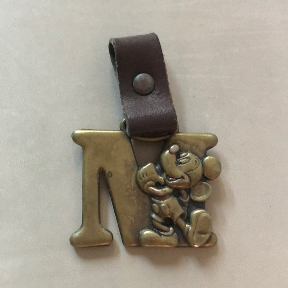 Disney “M” charm/ key ring brass color with brown leather loop. - Picture 1 of 8